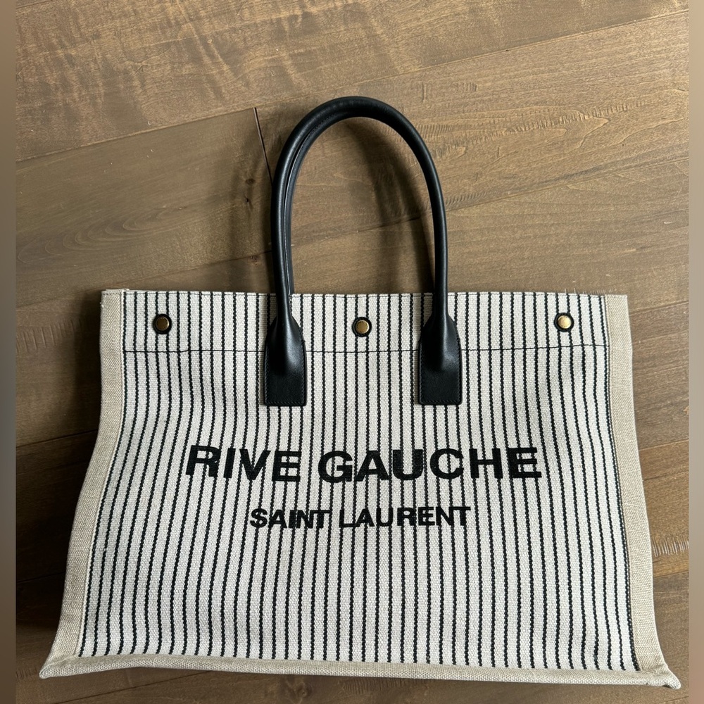 ☀️🏝️Saint Laurent Rive Gauche Paris Stripe Tote Bag🖤